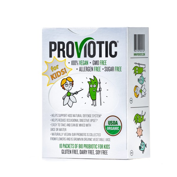 PROVIOTIC Naturally Vegan Certified Organic Bio for Kids - 10 Packets Probiotic Powder 100% Organic Born in Flower, GMO Free, ALLERGEN Free, Sugar Free
