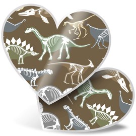 2 x Heart Stickers 7.5 cm - Dinosaur Skeletons Kids Boys Fun Decals for Laptops,Tablets,Luggage,Scrap Booking,Fridges, #8383