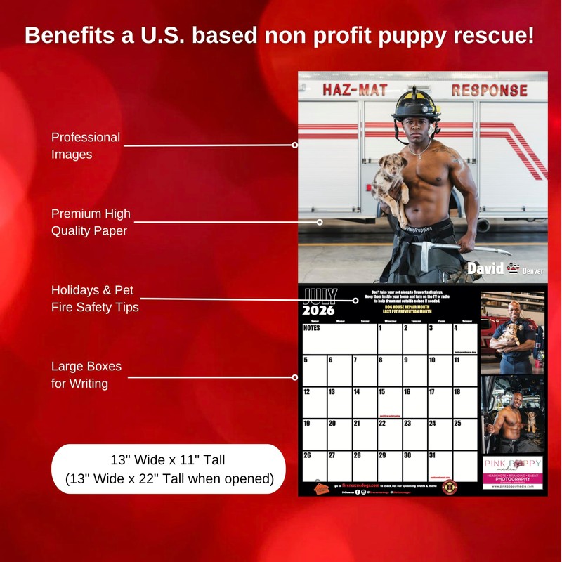 2026 Fire Rescue Dogs Calendar | Sexy Firefighter Calendar with