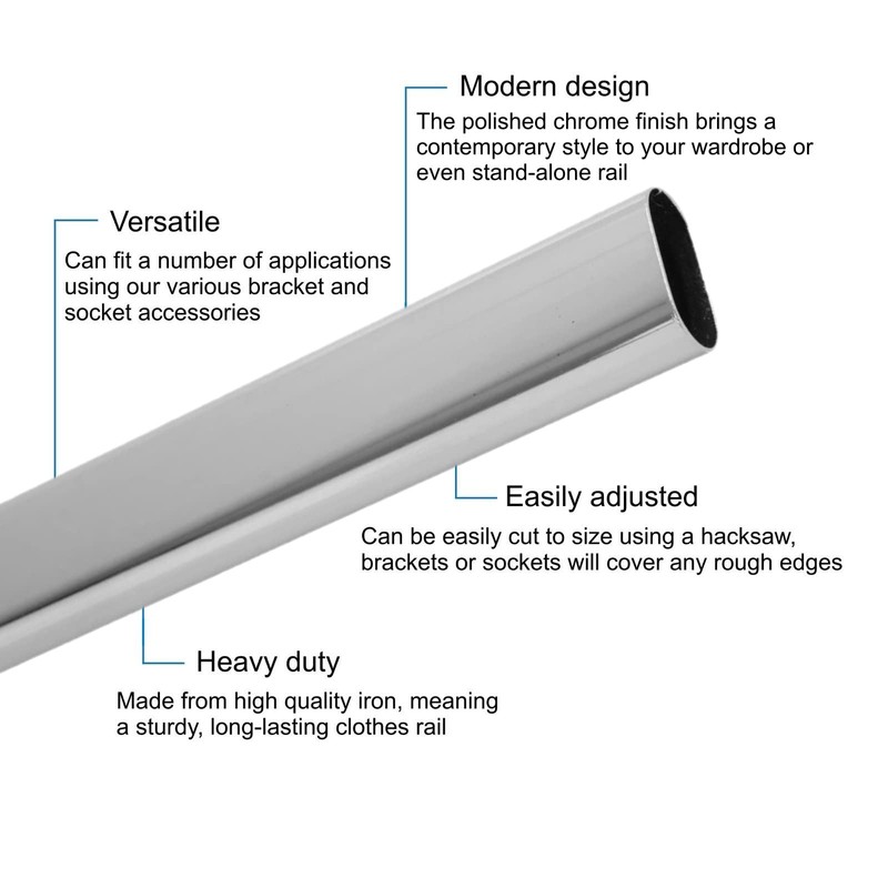 EAI Polished Chrome Wardrobe Rail Oval Kit for Clothes Hanging