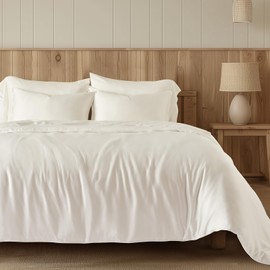 EVERGRACE Tencel Lyocell Cooling Duvet Cover Set King Size 3 Piece, 100% Natural Eucalyptus Lyocell Fiber from Austria, Luxury Silky Soft Comforter Cover with 2 Shams, Snow White, 92"x108"