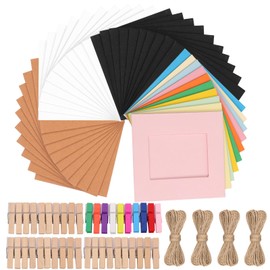Glarks 84pcs 3 Inches Cardboard Picture Frames, Colorful DIY Cardboard Photo Hanging Display, Paper Picture Frame with Clips and Strings for Home School Party Office Wall Decor