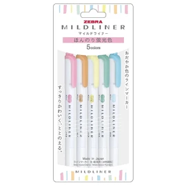 Zebra Mildliner WKT7-5C-N Highlighter, Slightly Fluorescent Colors, 5 Colors