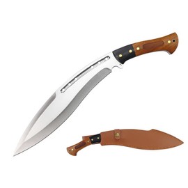 Blazing S. Full Tang Kukri Hunting Machete with Leather Sheath for Hunting I Camping I Outdoor Activities I 5.8mm Thick Stainless Steel I 5CR15Mov I (Huntsman Brown Handle)