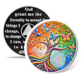Tree of Life 5 Year Sobriety Coin, Golden Hope AA Chips, Addiction Recovery Five Year Sober Medallions, Celebrating Anniversary Token, Alcoholics Anonymous Sobriety Gifts for Men Women