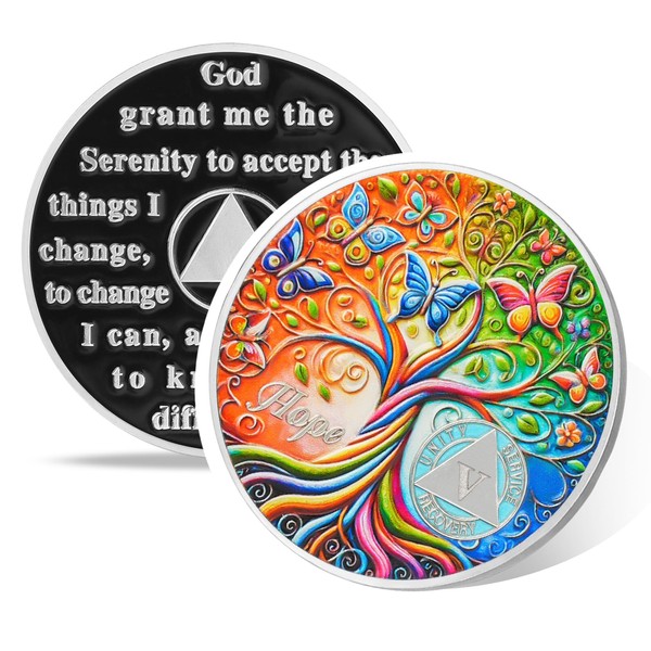 Tree of Life 5 Year Sobriety Coin, Golden Hope AA