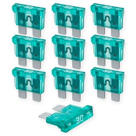 Tecside 30 A Car Fuses | 12 V 24 V 32 V | Pack of 10 | Plug Fuses for Power Theft & Fuse Holder | 19 mm Blade Fuses for Car, Boat, Motorcycle, RV & Scooter | Replacement Fuses