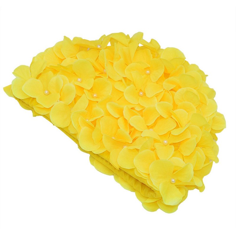 Medifier Women's Vintage Floral Leaf Retro Swimming Cap, yellow