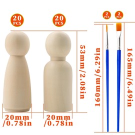 TXXATX Pack of 40 Wooden Figures for Painting, 53 mm Toy Figures, Wooden Unfinished Wooden Cone for Crafts, Figures for Painting, Man, Woman, Wooden Figures, Family for DIY, Birthday, Wedding,