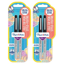 Paper Mate Flair Fineliner Pens - Ultra Fine Point 0.4mm - Black Ink - Pack of 4