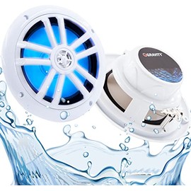 Gravity Marine Speakers - 6.5 Inch 2 Way Waterproof and Weather Resistant Outdoor Audio Stereo Sound System with LED Lights, 350 Watt Power and Low Profile Slim Style - 1 Pair - MG680 (White)