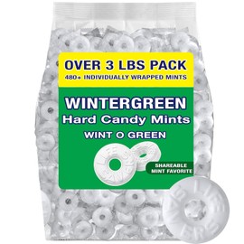 Wint O Green Hard Candy Bulk Over 3 lbs 480+ Individually Wrapped Wintergreen Mints Refreshing Breath Candy for Office, Parties, Events and Candy Dish | Classic Mint Candy