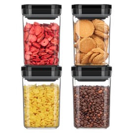 MR.SIGA 4 Pack Airtight Food Storage Container Set, BPA Free Kitchen Pantry Organization Canisters, One-handed Airtight Cereal Snack Candy Storage Containers, 1 L / 34oz, Medium, Black