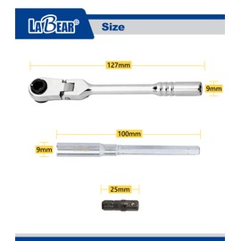 LABEAR - Flex Socket Ratchet to T Handle Wrench 3pc Set - 1/4in Small Ratchet Set with Socket Extension and Adapter