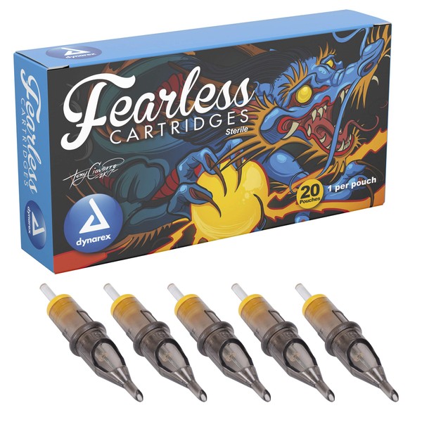 Dynarex Fearless Tattoo Cartridges - Round Shader, 1214RS, Surgical-Grade Needles, 12 (0.35mm) 14RS Tattoo Cartridges, 1 Box of 20 Tattoo Cartridges