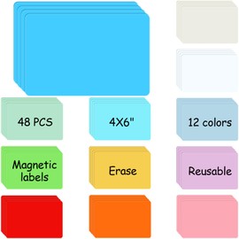 48 Pcs Dry Erase Magnetic Labels 4 x 6 Inch, Reusable Magnetic Name Tags Blank Name Magnets Multipurpose Name Tag Stickers Colorful Magnetic Strips for Whiteboard Locker School Office (Mixed Color)