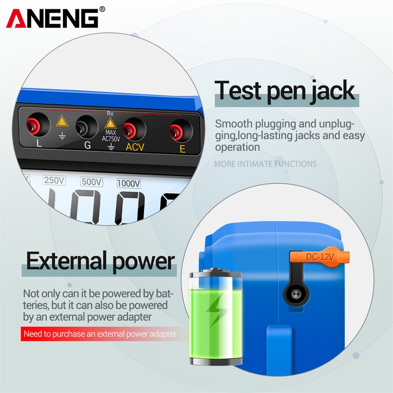 Insulation Resistance Tester 100V/ 250V/ 500V/ 1000V Resistance Tester with
