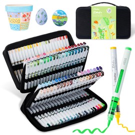 Ohuhu Acrylic Pens with Brush Tip, 120 Colours, Car Ink Regulation, High Coverage Acrylic Markers, Waterproof & Lightfast for Rock Painting, 3D Prints, Easter Eggs, Wood, DIY Crafts - Kahuku