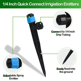 TTioDri Push-to-Fit Drip Irrigation Vortex Emitters for 1/4" Drip Irrigation Tubing, 30 Pcs Adjustable 360 Degree Water Flow Fan Shape Drippers with Stake for 4/7mm Tube for Garden Watering System