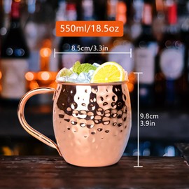 Moscow Mule Copper Mugs Moscow Mule Cups Kit 19oz Set of 4 with Handle Large Copper Hammered Plating Cups with 0.5oz Double Jigger, Stainless Steel Straws for Cold Drinks Cocktails Wine