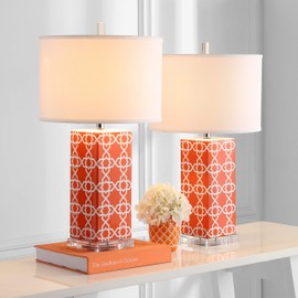 Safavieh Lighting Collection Quatrefoil Orange 27-inch Bedroom Living Room Home Office Desk Nightstand Table Lamp (Set of 2) - LED Bulbs Included