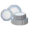 OCCASIONS FINEST PLASTIC TABLEWARE " OCCASIONS " 120 Plates Pack,(60 Guests) Heavyweight Premium Wedding Party Disposable Plastic Plates Set -60 x 10.5'' Dinner + 60 x 8'' Salad/Dessert (Imperial in White/Blue & Silver)
