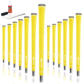 Karma Neion II Yellow Men's Standard Golf Grip Kit with 13 Golf Grips, Tape Strips, Solvent, Rubber Shaft clamp