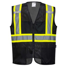 Portwest US391 Iona Plus Lightweight Reflective Mesh Vest Black, Large
