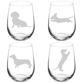 MIP Set of 4 Wine Glass Goblet Dachshund Collection (17 oz Stemless)