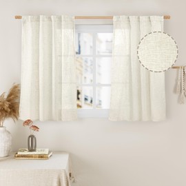 LAMIT Linen Curtains 40 Inch Length 2 Panels, Cream Ivory Semi Sheer Light Filtering Panels Back Tab and Rod Pocket Neutral Drapes for Basement/Window/Loft Room, 34 x 40 Inch