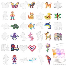 Zefphxs Pack of 20 Ironing Beads Plates, 5 mm Ironing Beads Stencils Ironing Beads Shapes, Transparent Ironing Beads Templates with 20 Pieces Colourful Cards for Children Gift Boys Girls