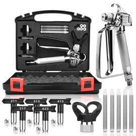 Airless Paint Sprayer Gun Kit with Tip Guard and 5 Pieces Tips 3600 PSI Airless Paint Sprayer Gun & 5 Pieces Airless Paint Spray Gun Filter and Spraying Equipment Storage Box (211,313,415,517,623)