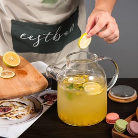 Set of 5 Glass Tea Pot With Bamboo/stainless Lid And 2 Removable stainless steel Spring Infuser, Teapot for Stovetop Safe, Clear Teapot, Glass Tea Pot, Glass Tea Kettle, Glass Pot