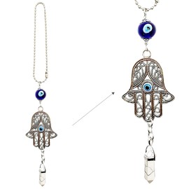LUCKBOOSTIUM Hand Protection Amulet Evil Eye Car Rearview Mirror Hanging Ornament Charms Accessories Car Charm Good Luck - (2"x11" White Turquoise)