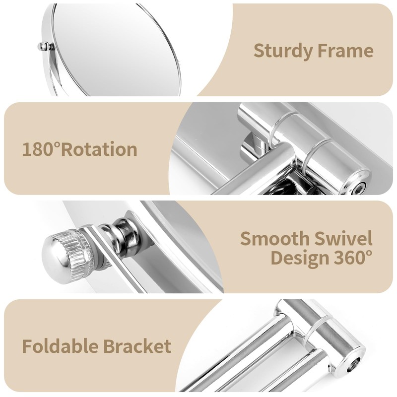 BTremary 9” Large Wall Mounted Makeup Mirror 1X/7X Double-Side Bathroom