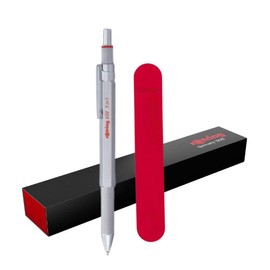 rOtring 600 3-in-1 Multicolor Pen and Mechanical Pencil, Black & Red, Retractable Ballpoint Pen (0.5mm), Red Velvet Case for Tip Protection