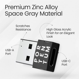 PORTENTUM USB c to USB Adaptor - 3 Units - 480 MB Speed - Premium Zinc Allow with High Heat Resistance - USB to USB C adapter - Black