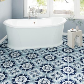 ZRJT Peel and Stick Floor Tile 40-Pcs Cover 40 Sq.Ft, Vinyl Flooring Tiles 12” x 12” Matte Self Adhesive Flooring Stickers Waterproof Removable for Renter, Bathroom Living Room, Blue