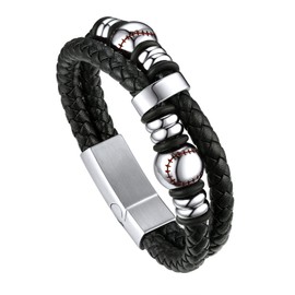 Bandmax Men's 2-Layer Leather Bracelet, Bracelet, Stainless Steel, Clasp, Stylish, Simple, Stylish, Cool, Boyfriend, Husband, Birthday, Gift, Stainless Steel Leather