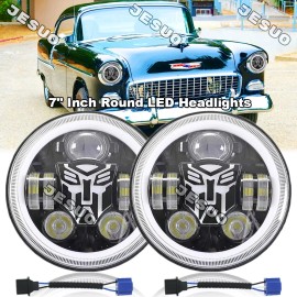 JESUO 2x 7inch Round Led Headlights Lamp Hi/Lo Beam for Chevy Bel Air 1955 1956 1957