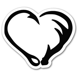 AK Wall Art Fish Hook Antler Heart Fishing Hunting Vinyl Sticker - Car Window Bumper Laptop - Select Size