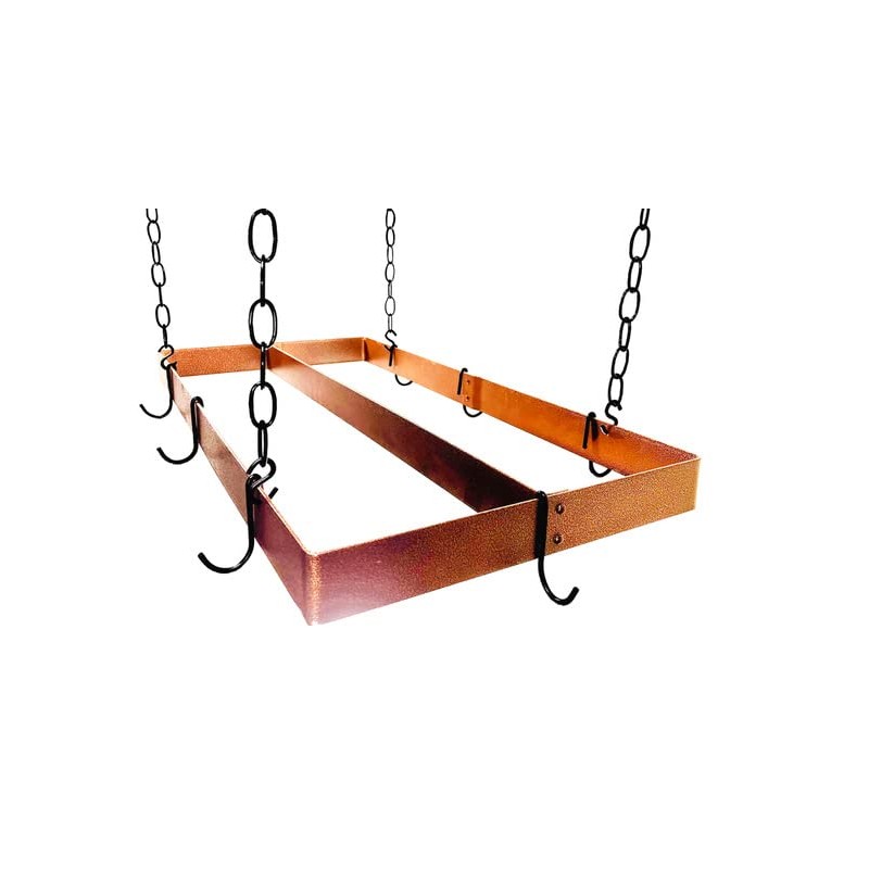 Rogar Hammered Copper Rectangular Pot Rack with Centerbar