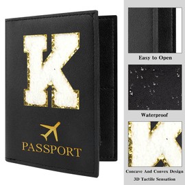 Passport Holder for Travel Essentials for Women Initial Luggage Tags for Suitcase PU Leather Passport Cover International Travel Must Haves Cute Passport Wallet Waterproof Case Name Tag for Luggage K