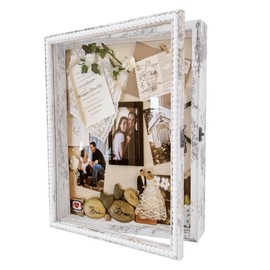 Hodeframe 11*14 Wedding Shadow Box Display Case with Door Deep Depth Shadow Box Picture Frame Wedding Bouquet Memorabilia Medals Photos Memory Box-Large Shadow Box Frame with Unique Design Beads White