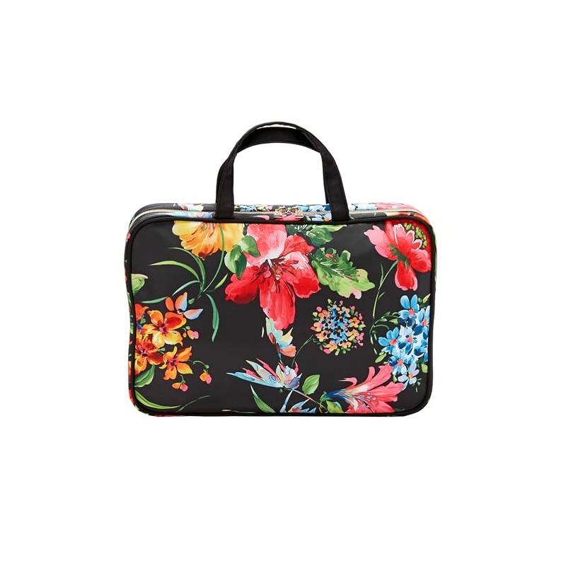 Conair Weekender-Toiletry Travel Bag-Makeup Organizer, Black Floral, 1 Count (Pack