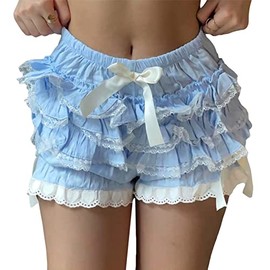 LSFYSZD Women's Multi-Layer Ruffled Frilly Lace Shorts Pants Knickers Panties Burlesque Bloomers Dance Shorts Pettipants (Blue, L)