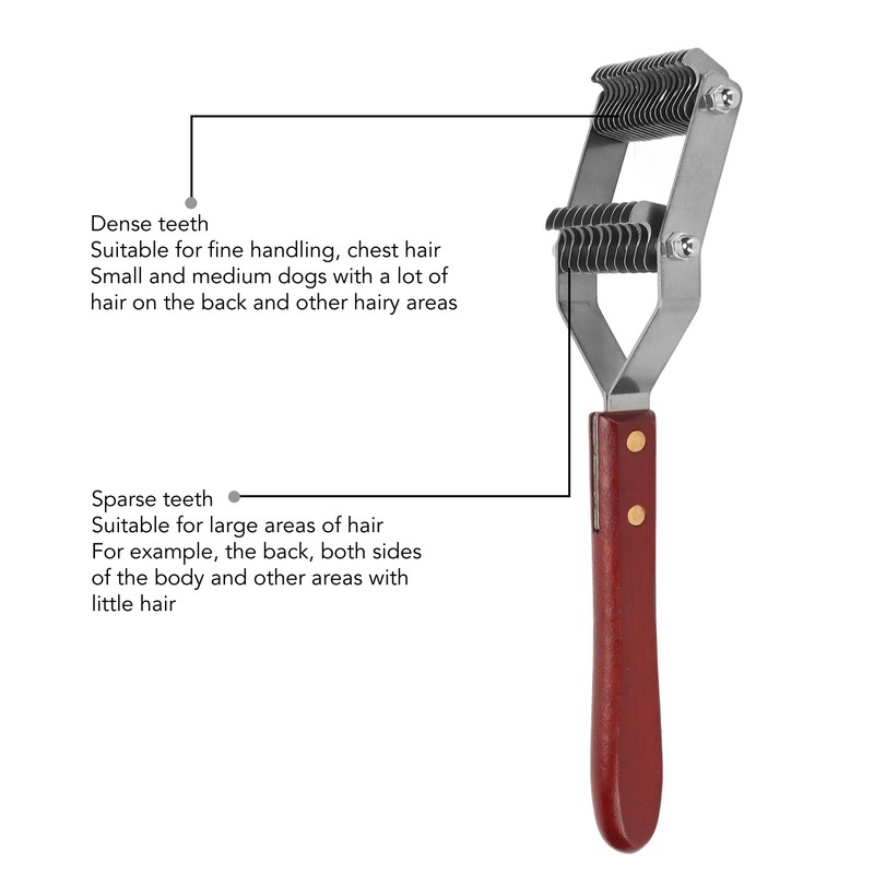 Pet Dematting Comb 2 Rows Stainless Steel Blades Wooden Handle