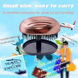 WYNK Matte Electroplated Dark Blue Travel Hair Brush - Detangling Brush with Ultra-Soft Bristles, Portable Comb, Protective Cover Included