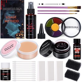 BOBISUKA Kit de Maquillaje para Halloween de Efectos Especiales - 6 Colores Maquillaje de Moretones Paleta de Pintura Corporal de Cara + Cera Cicatriz Con Herramienta Espátula de Doble Punta + Látex L
