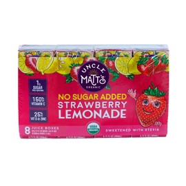Uncle Matt’s No Sugar Added Strawberry Lemonade Organic Fruit Juice Box for Kids with Vitamin C, D, Zinc, Only 10 Calories, 32 pack of 6.75 oz Boxes